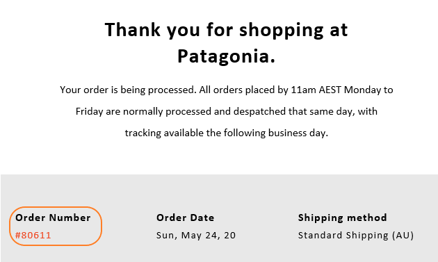 Patagonia confirmation email