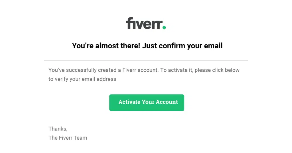Fiverr- confirmation email