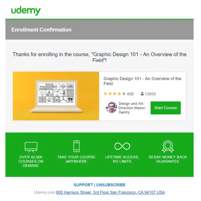 Udemy confirmation email
