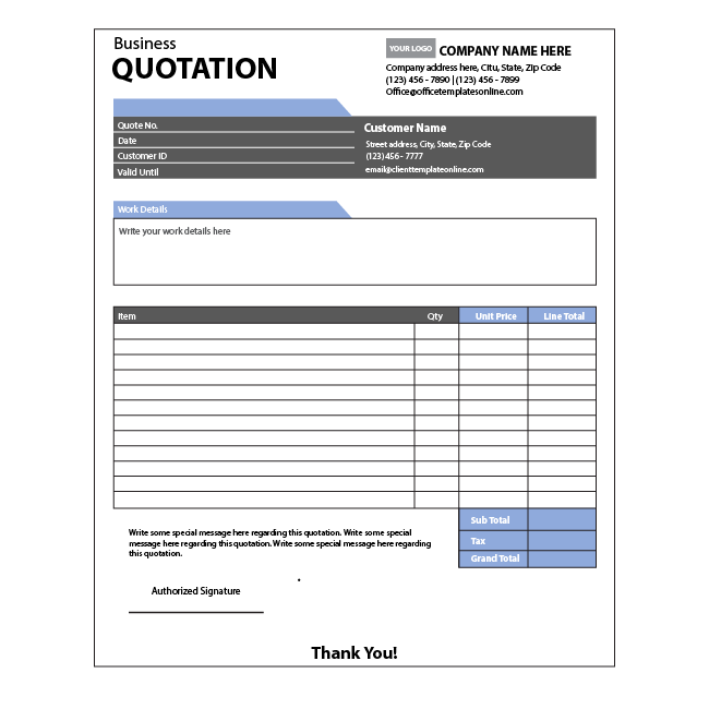 business quotation sample template